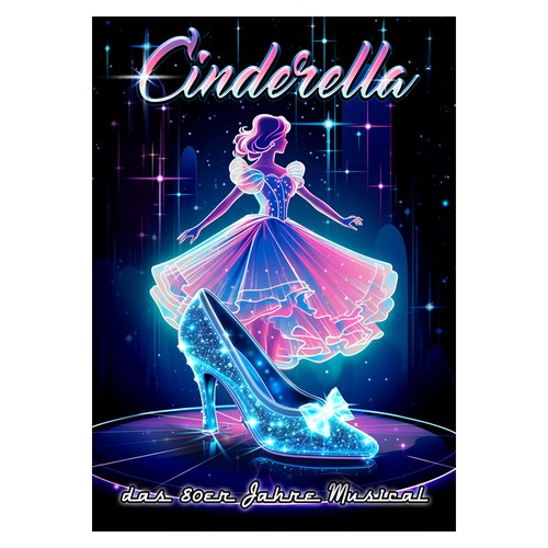 80s design with the title 'Retro Cinderella 80s Musical Poster Design'