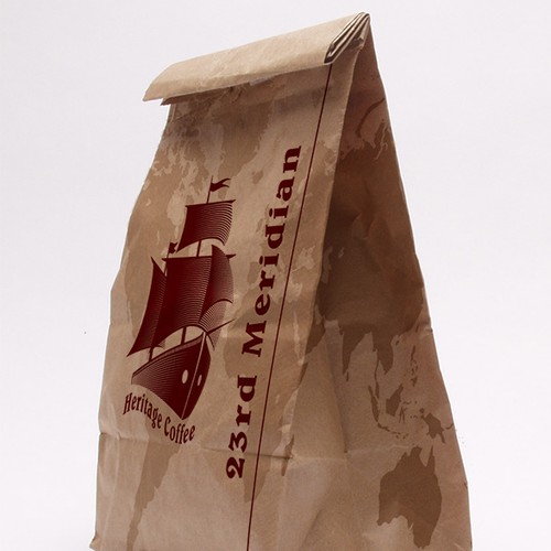 Bag label with the title 'New product label wanted for Heritage Coffee'