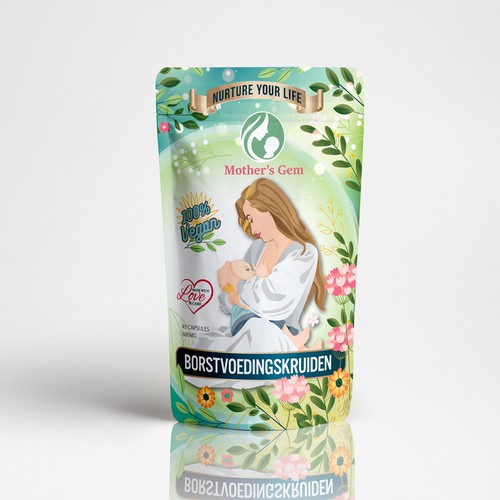 Mother and child design with the title 'stand up packaging for a dietary supplement '