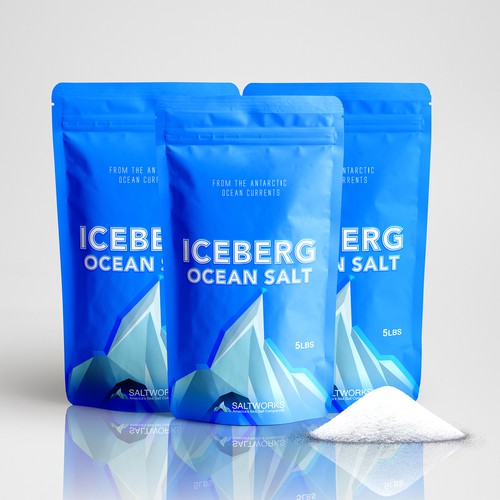 Professional packaging with the title 'Iceberg Ocean Salt'