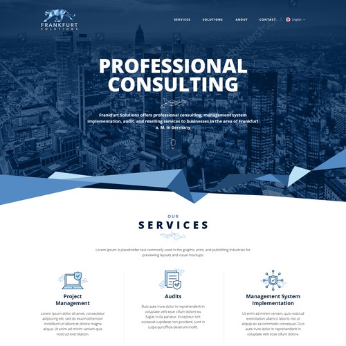 Blue design with the title 'Website for Frankfurt Solutions.'