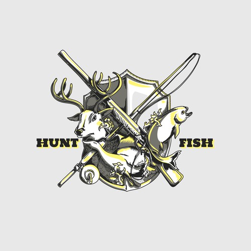 Fishing illustration with the title 'Hunt & Fish'