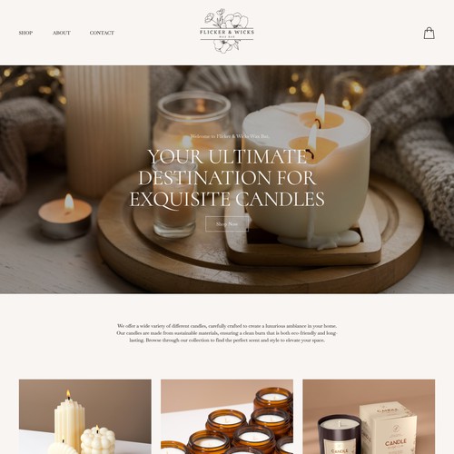 Jimdo design with the title 'Clean and sophisticated website for Candle Store'