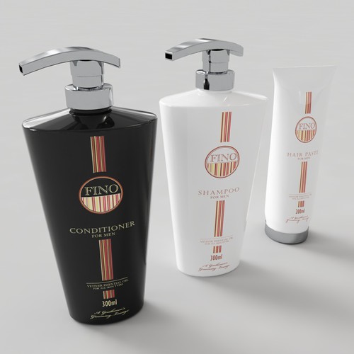Shampoo label with the title 'Create the next product label for FINO for MEN'