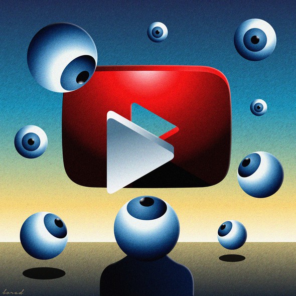Design with the title 'Youtube in a Rene Magritte Surrealist style '