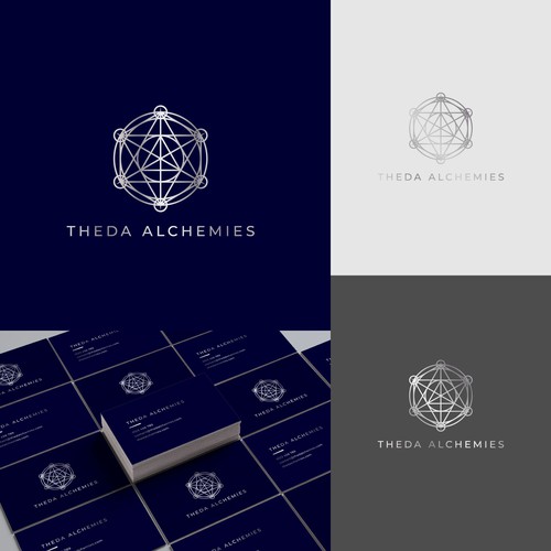 Alchemy design with the title 'Theda Alchemies Sacred Geometry Inspired Logo Design'