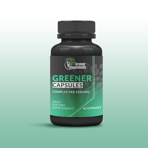 Pharmacy label with the title 'Greener Supplements'