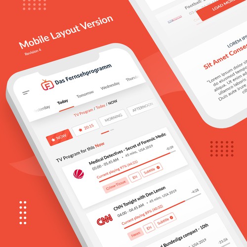 UI design with the title 'Das-Fernsehprogramm Web Design for Mobile Layout'