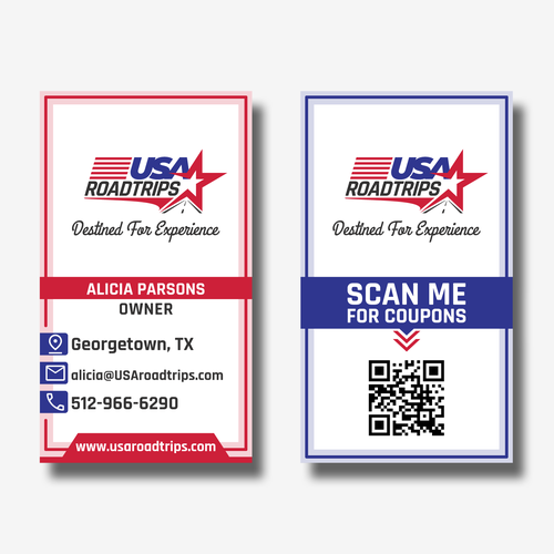 QR code design with the title 'Business card concept for USA Roadtrips'