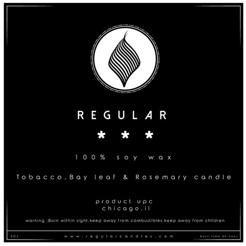 Candle packaging with the title 'regular ***'