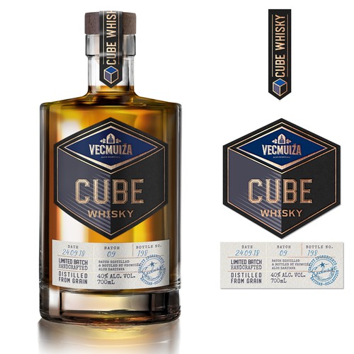 Product packaging with the title 'Cube Whisky label design'