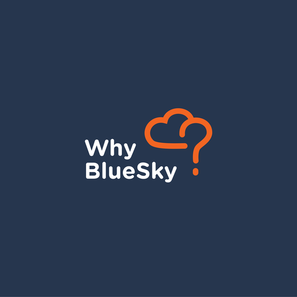 Question mark logo with the title 'Logo consept for WhyBlueSky - lesson plans, which answer children's questions and offer them to primary and secondary school teachers worldwide.'