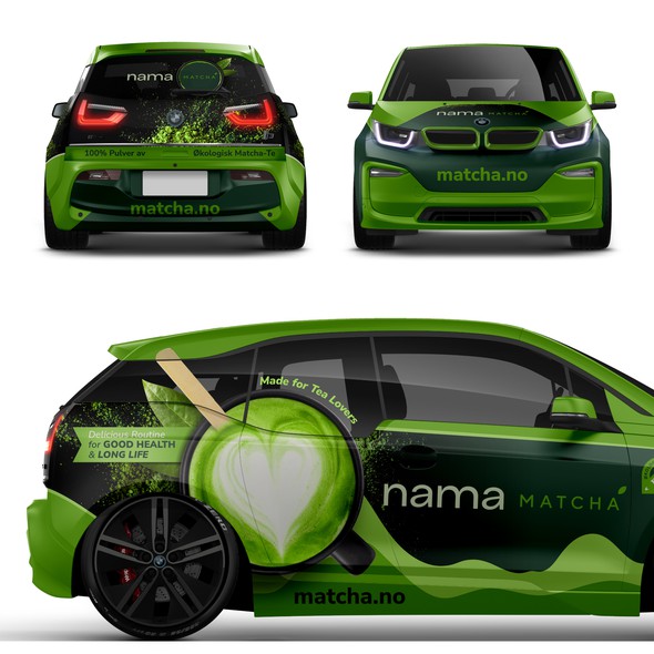 BMW design with the title 'Vibrant Design for Matcha Tea Brand'