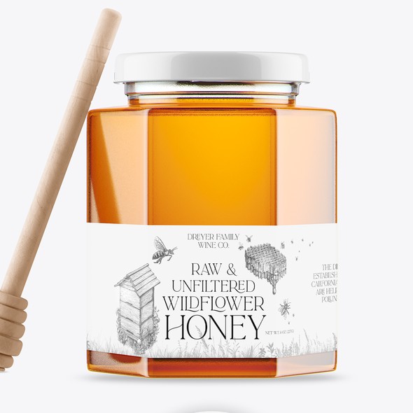 Honey label with the title 'label design'