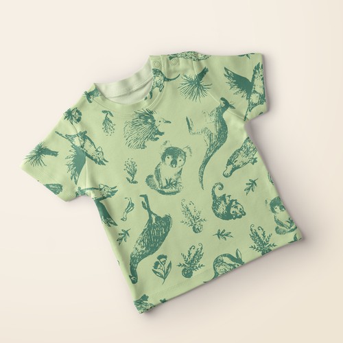 Fabric design with the title 'Unisex baby pattern with australian animals'