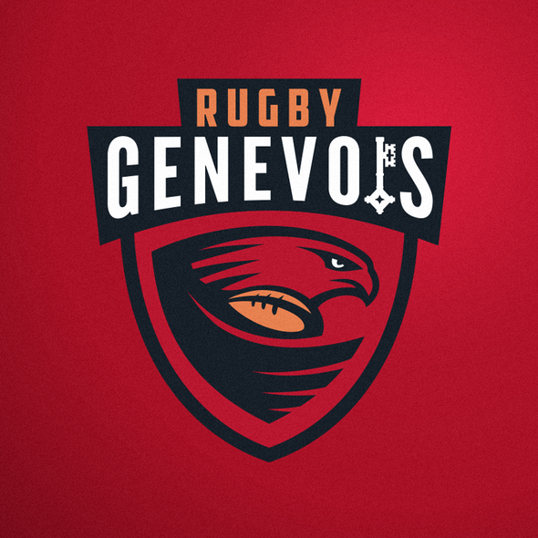 Neon red logo with the title 'Logo concept for Rugby in Geneva and Switzerland.'