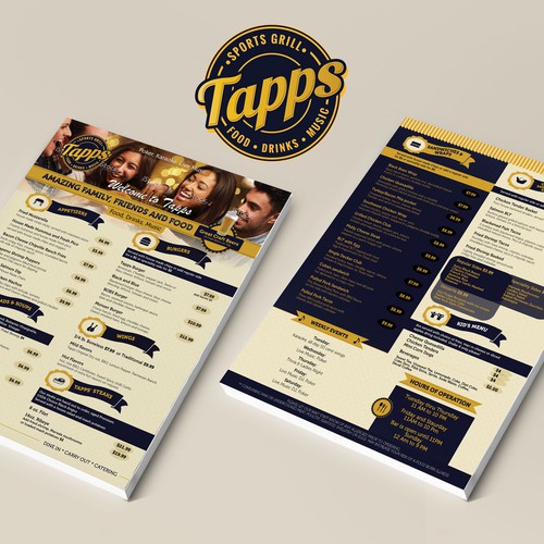 Fast food design with the title 'TAPPS Sport Grill Menu Design'