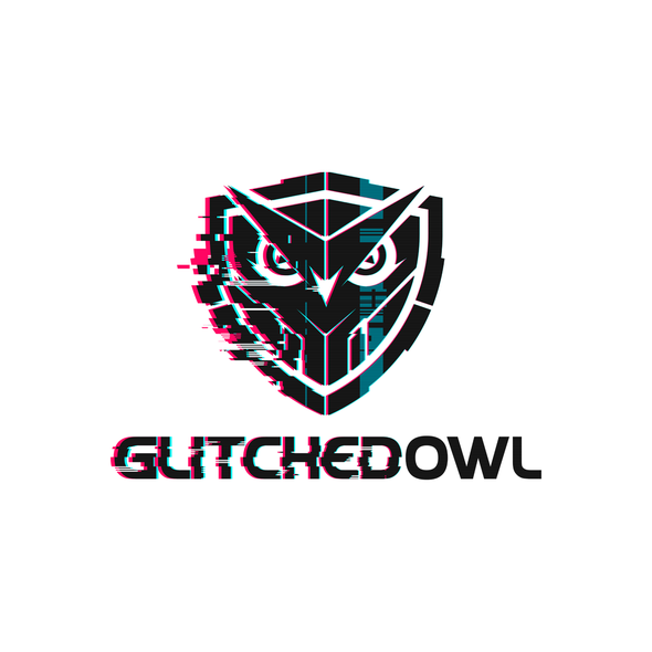Distorted logo with the title 'Logo design for GlitchedOwl'