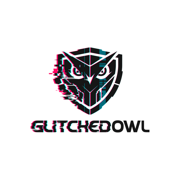 扭曲的标志与标题“GlitchedOwl标志设计”