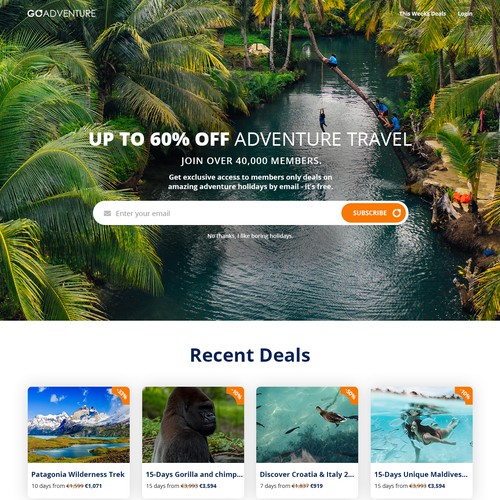 Travel website with the title 'Go Adventure'