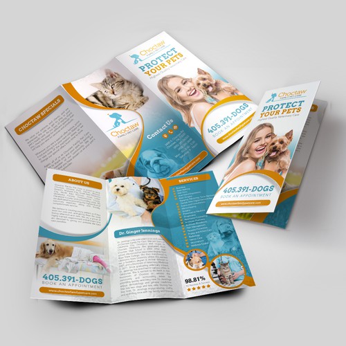 Tri-fold design with the title 'Choctaw Family Pet Care'