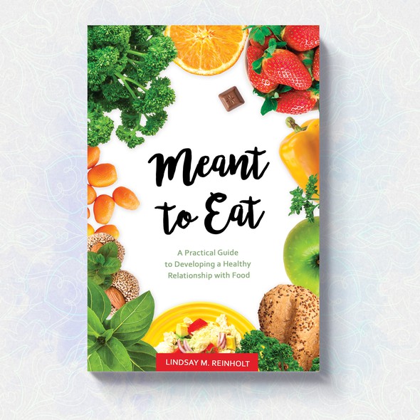 Bright book cover with the title 'A cover for a book about healthy eating'