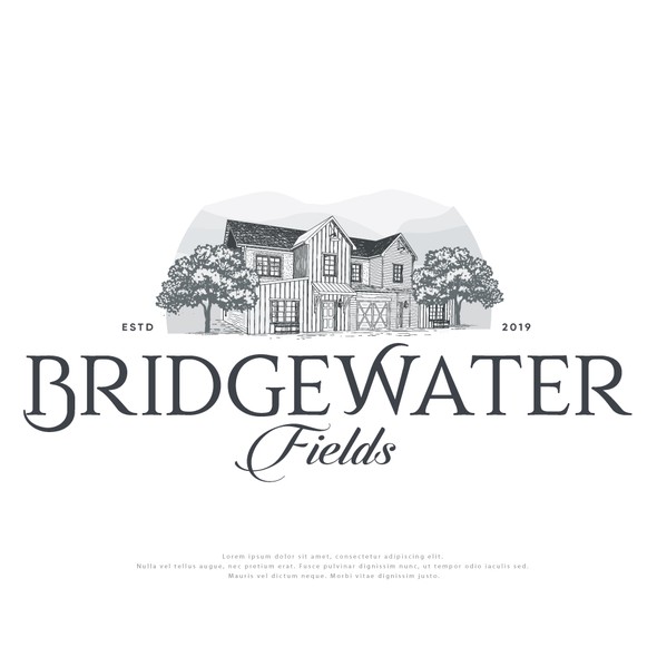 Farmhouse logo with the title 'Farmhouse style logo for Bridgewater Fields'