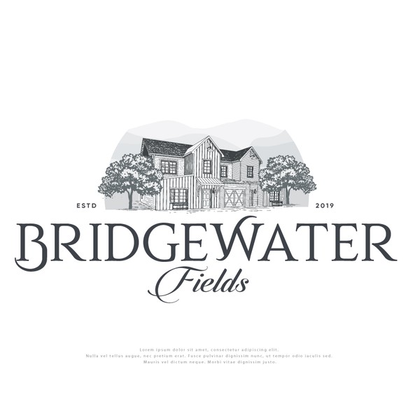 Farmhouse design with the title 'Farmhouse style logo for Bridgewater Fields'