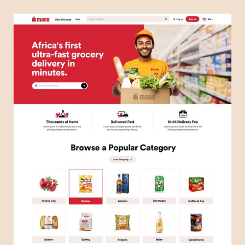 Delivery website with the title 'Mano'