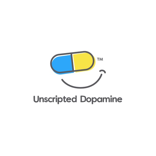 Blue and yellow logo with the title 'Unscripted Dopamine'