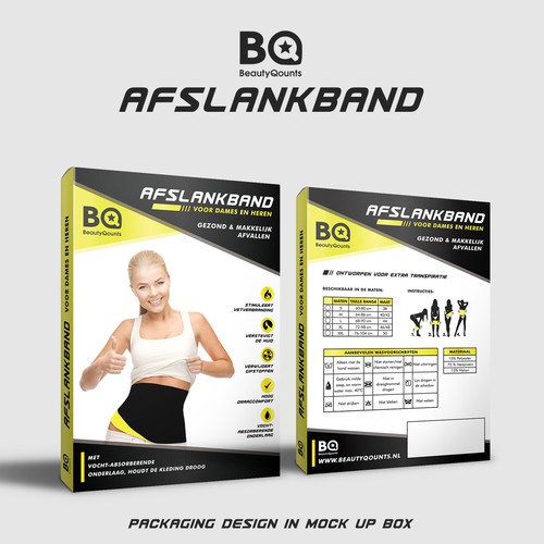 Fitness packaging with the title 'Packaging Design for BeautyQounts Slimming Belt'