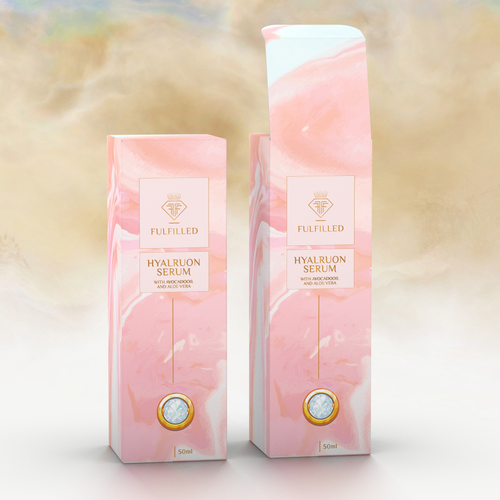 Gold packaging with the title 'unique box design for  queens in pink or rosy with gold'