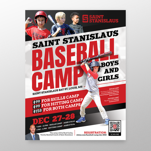 Camp design with the title 'Saint Stanislaus Baseball Camp'