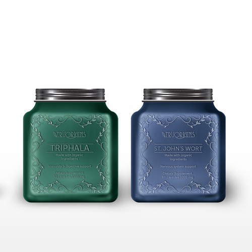 Glass packaging with the title 'Packaging concept for TryOrigins'