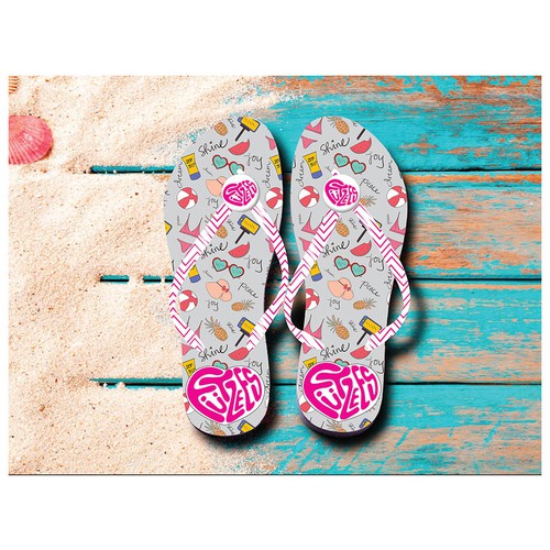 Flip flop design with the title 'Allover beach icons pattern print'