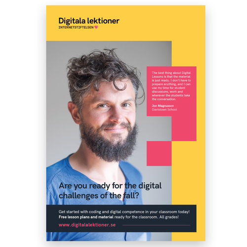 Magazine ad design with the title 'Create a full-page ad to get teachers onboard with digital learning'