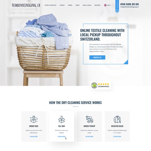 Cleaning website with the title 'Redesign Webpage for our textile/dry cleaning online service'