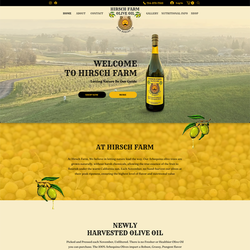 Olive oil design with the title 'Hirsch Farm Paso Wix design'