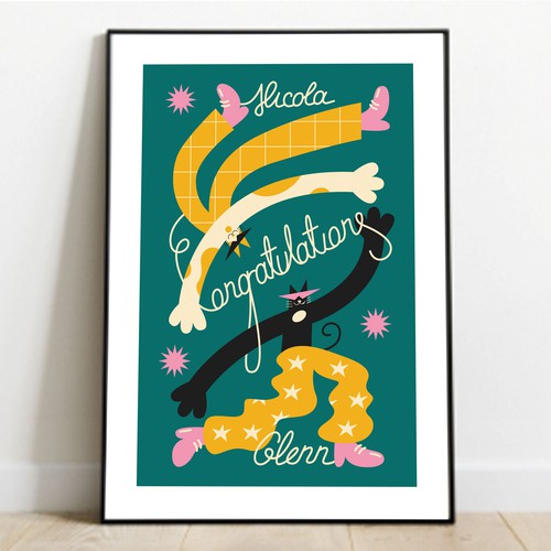 Poster artwork with the title 'Congratulations from cats'