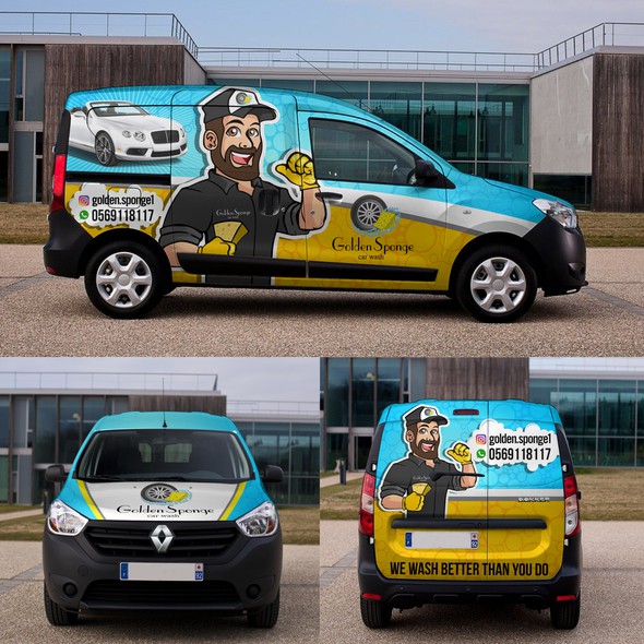 Cleaning design with the title 'GOLDEN SPONGE van wrap design'