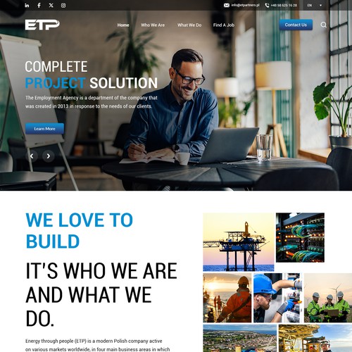 Industrial website with the title 'ETP delivers experts'