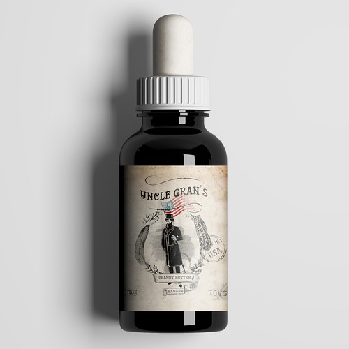 Hipster packaging with the title 'E liquid label for Uncle Gran's'