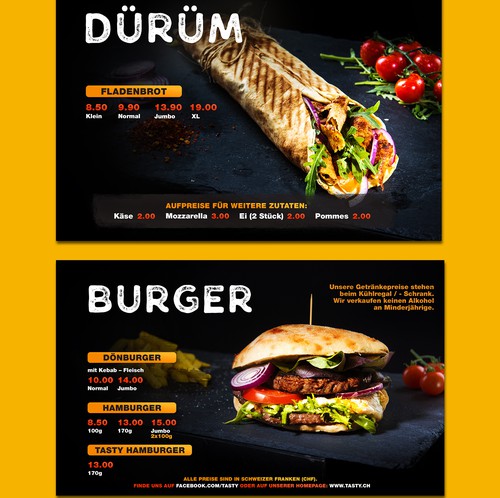 Burger design with the title 'Tasty Menu board'
