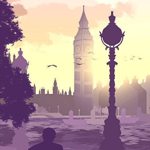 Sunset illustration with the title 'Stroll in London Afternoon'