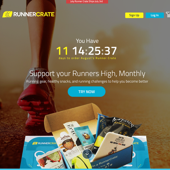 Yellow website with the title 'Design Concept for RunnerCrate'