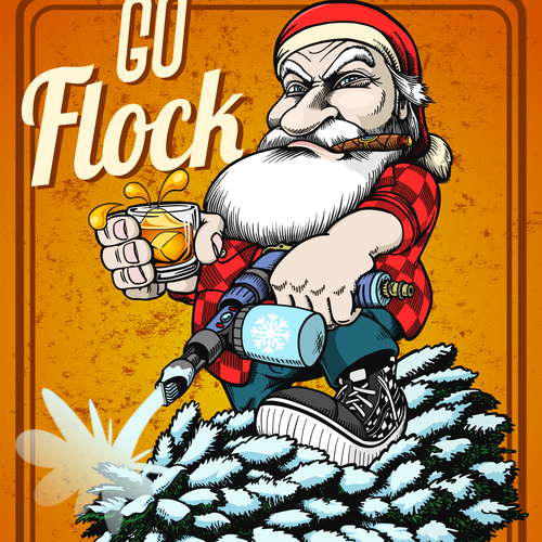 Cartoon artwork with the title 'Flock Yourself Santa'