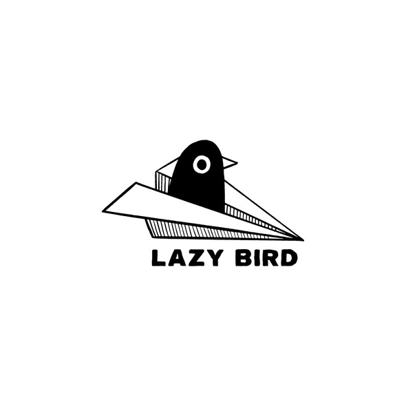 Black and white clock logo with the title 'Lazy Bird logo'