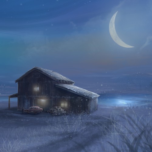 Night illustration with the title 'the Kid and the car - picture web'