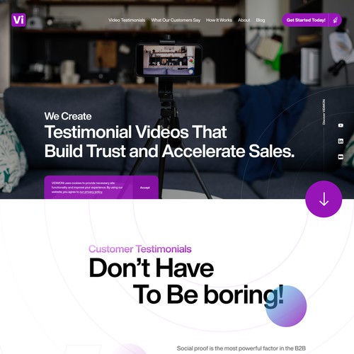 White website with the title 'New website for a new video testimonial production company'