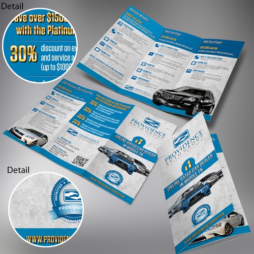 Automotive design with the title 'Create a brochure explaining a refreshingly different car dealership's standards'